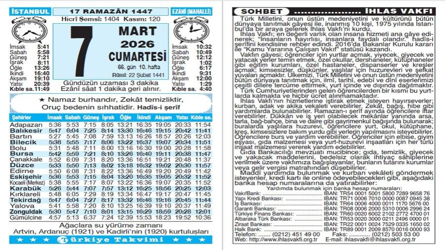 17 Ramazan 1447 - 7 Mart 2026