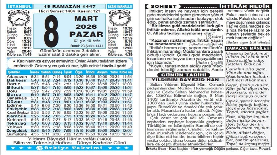 17 Ramazan 1447 - 8 Mart 2026
