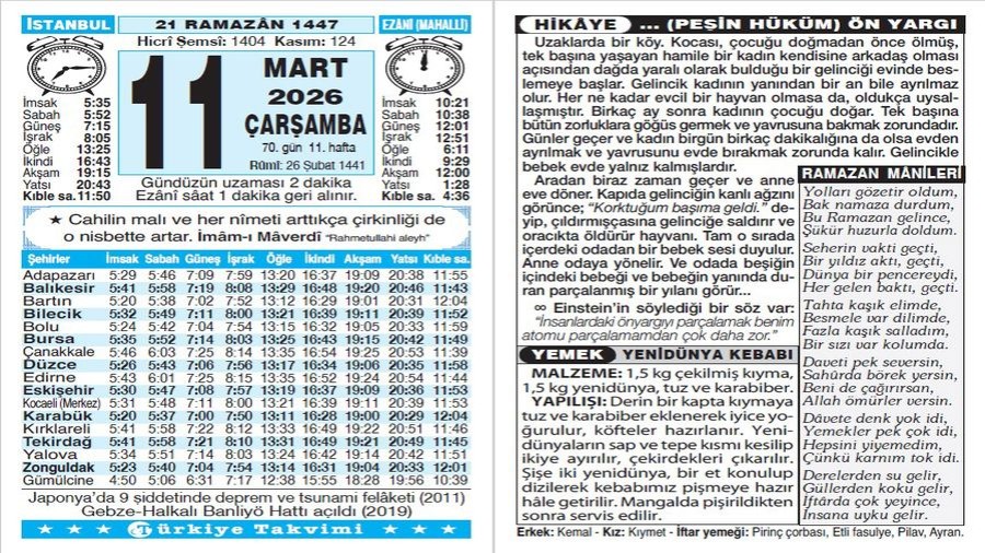 21 Ramazan 1447 - 11 Mart 2026