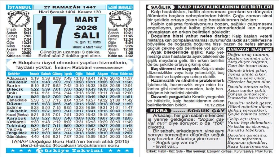 27 Ramazan 1447 - 17 Mart 2026